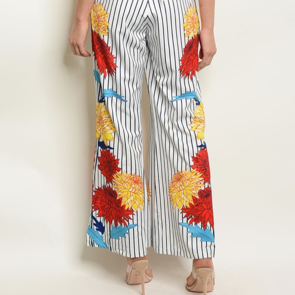 Brand New White & Blue Striped Floral Jumpsuit - Picture 4 of 8